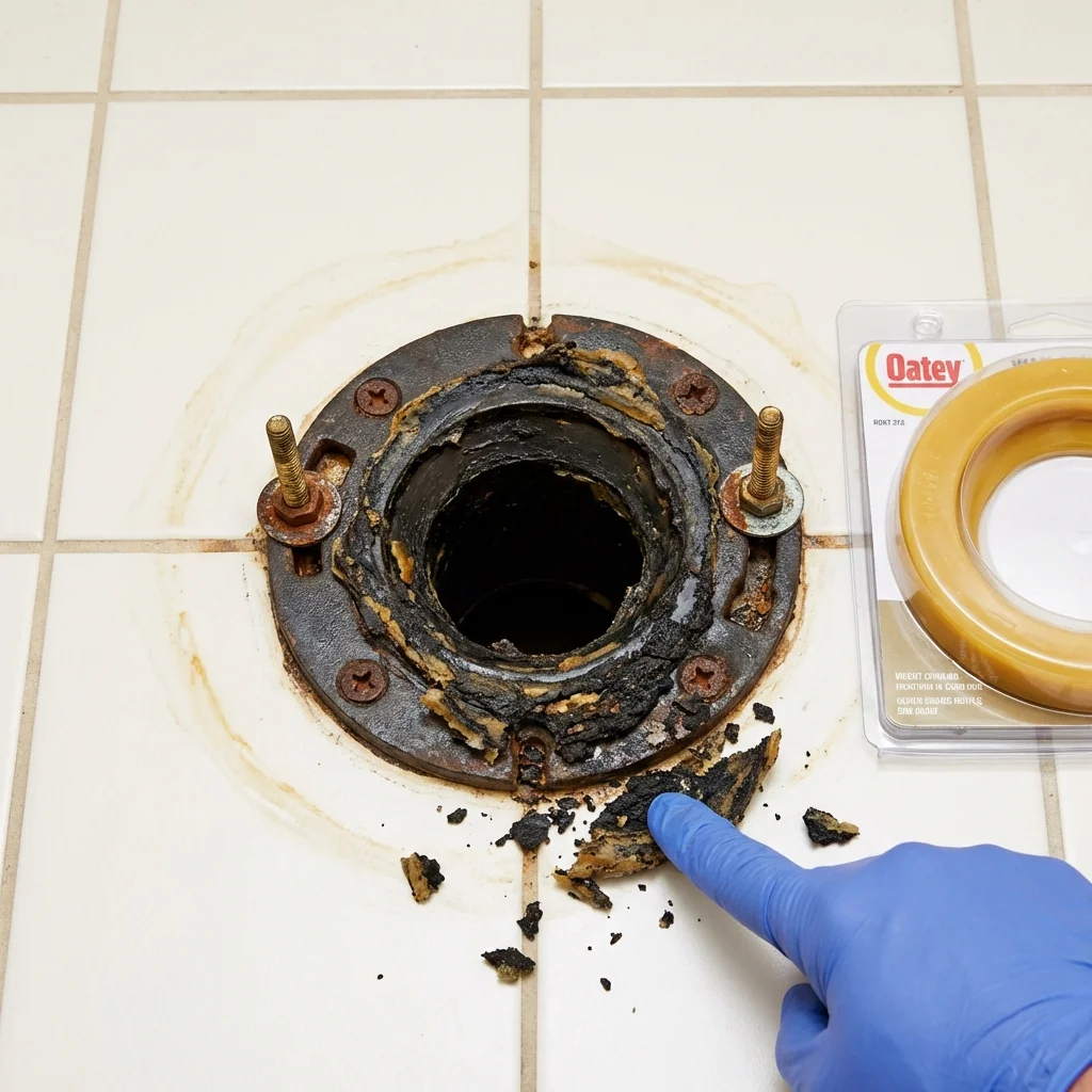 Failed wax ring showing water seepage at the base of a toilet in a Port Carbon, PA home