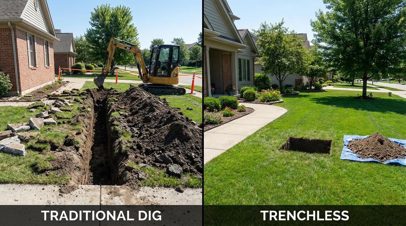 Trenchless sewer repair with minimal yard damage versus traditional excavation in Port Carbon, PA